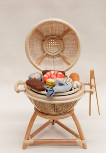 Rattan kids BBQ + tongs + hot coals ( Australia only)
